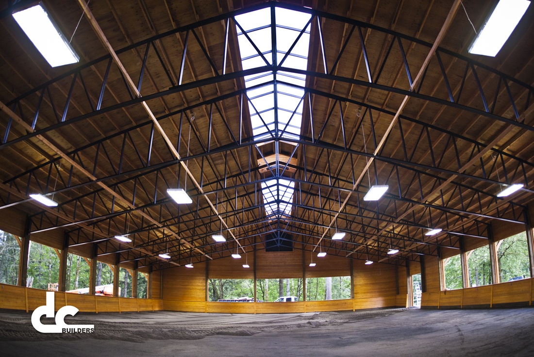 This covered riding arena in West Linn, Oregon was designed and built by DC Builders.