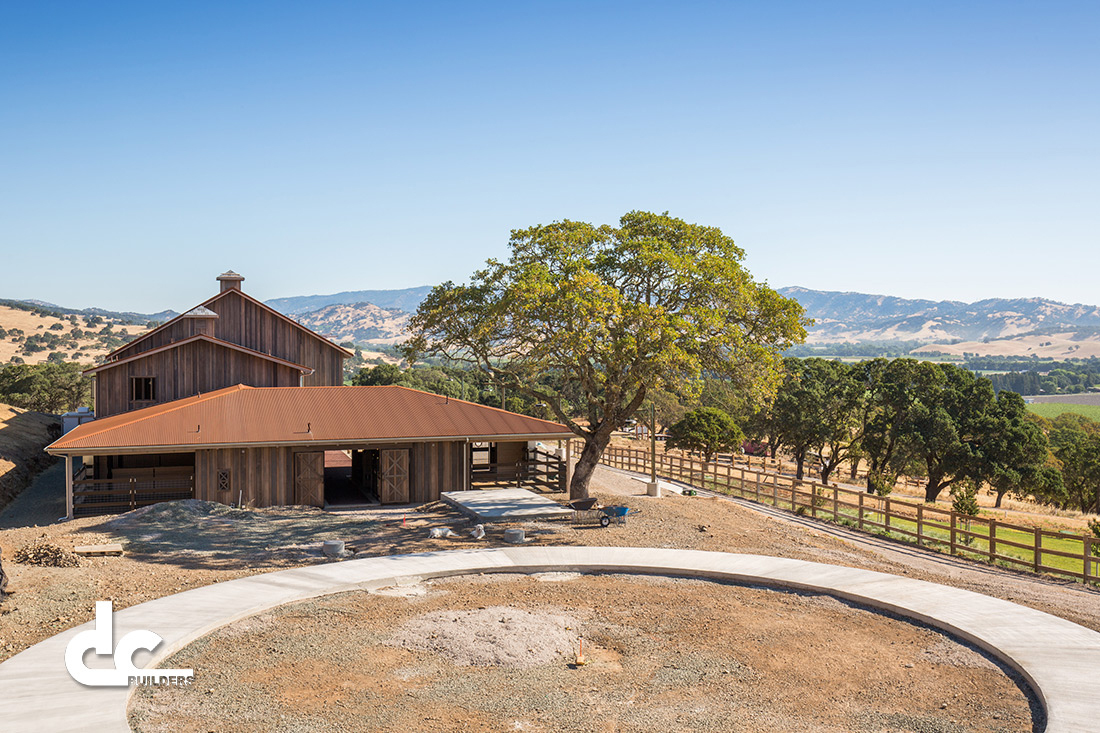 This horse barn in San Martin, California was custom built by DC Builders.