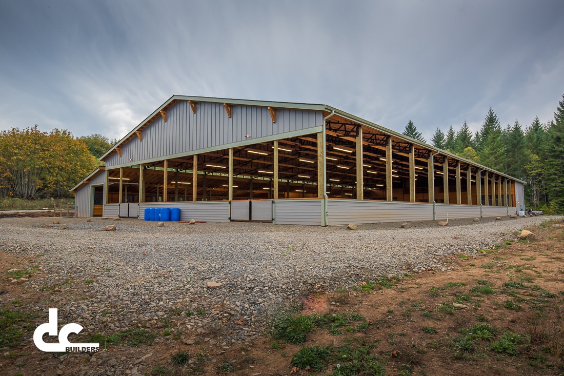 Th covered riding arena in Oregon City, Oregon was designed and built by DC Builders.
