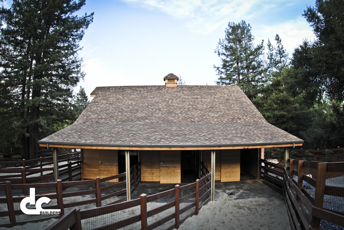 This custom horse barn in Los Altos, California was built by DC Builders.