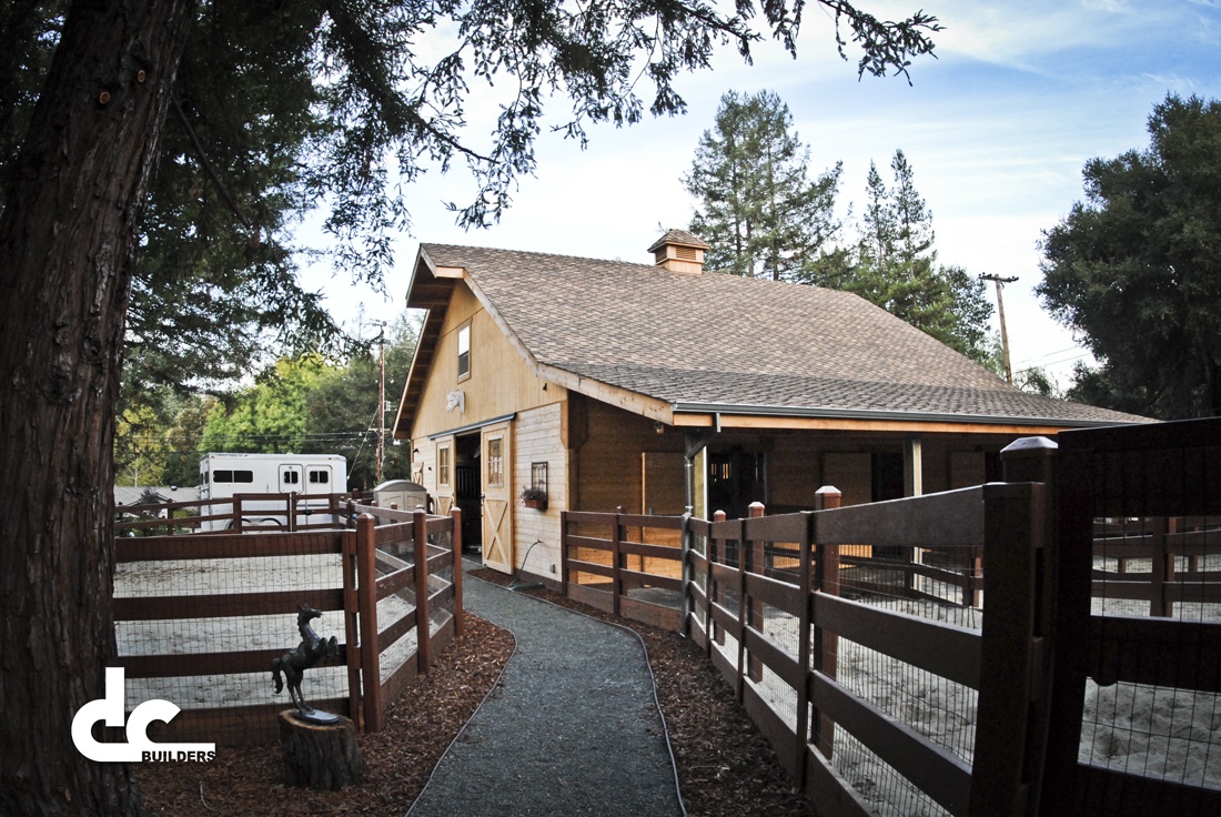 This stunning horse barn and riding area were custom built by DC Builders in Los Altos, California.