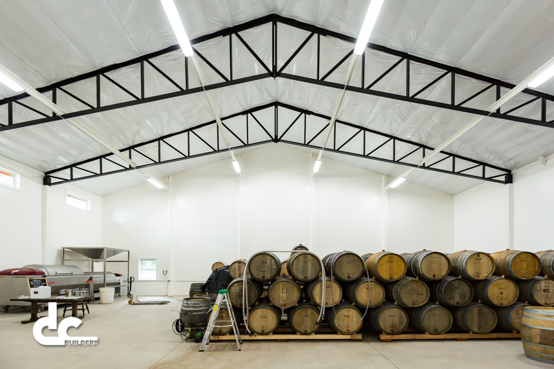 The Evesham Wood wine production facility was custom built by DC Builders in Salem, Oregon.